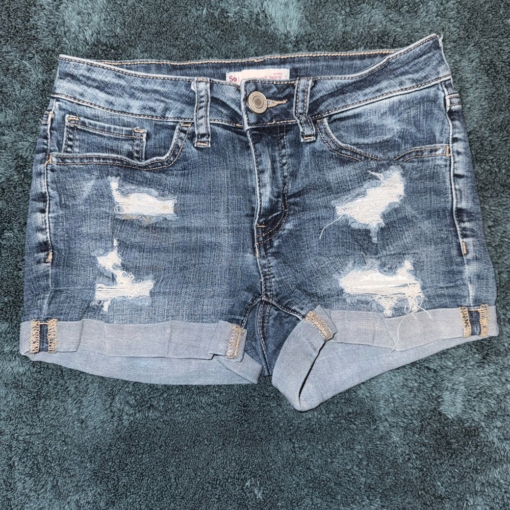 SO Distressed Dark Wash Low Rise Jean Shorts